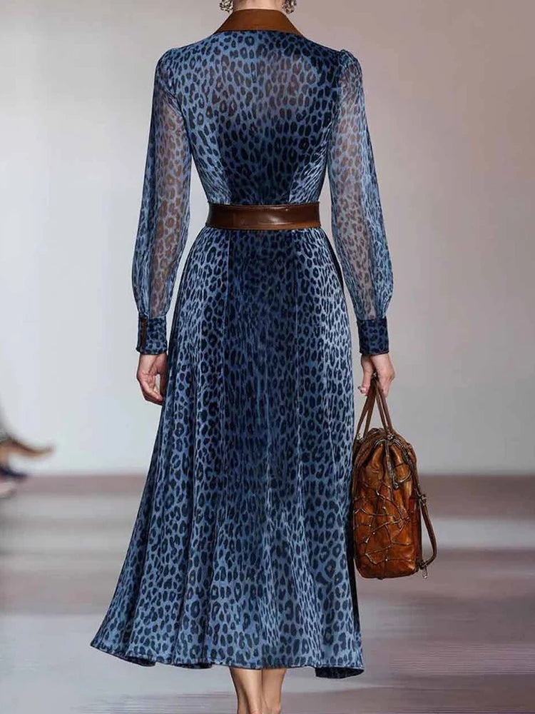 Lapel Retro Patchwork Printing Party Dress, Spring Autumn Women Long Sleeve Chic Maxi Dress, 2025 Buttons Elegant Ladies Dresses