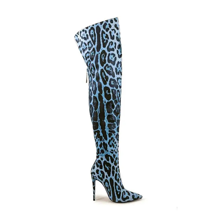 Purple Gradient Leopard Print Over-the-Knee Boots for Women