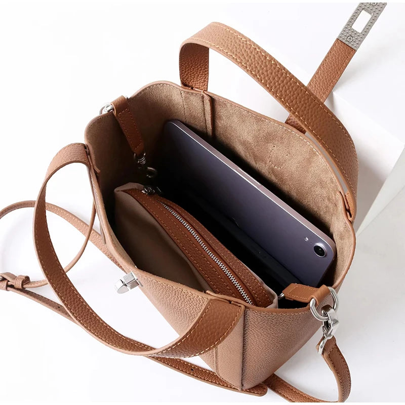 Brand Genuine Leather Basket Bag Women Luxury Fashion Simple Texture Tote Bag New Versatile High-end Shoulder Bag Messenger Bag