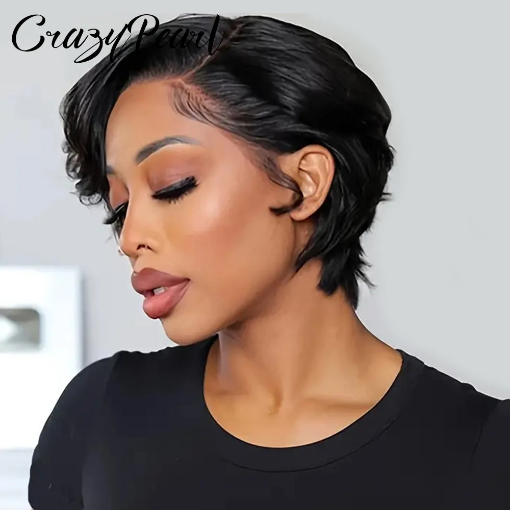 Short Lace Front Pixie Cut Human Hair Wig for Women