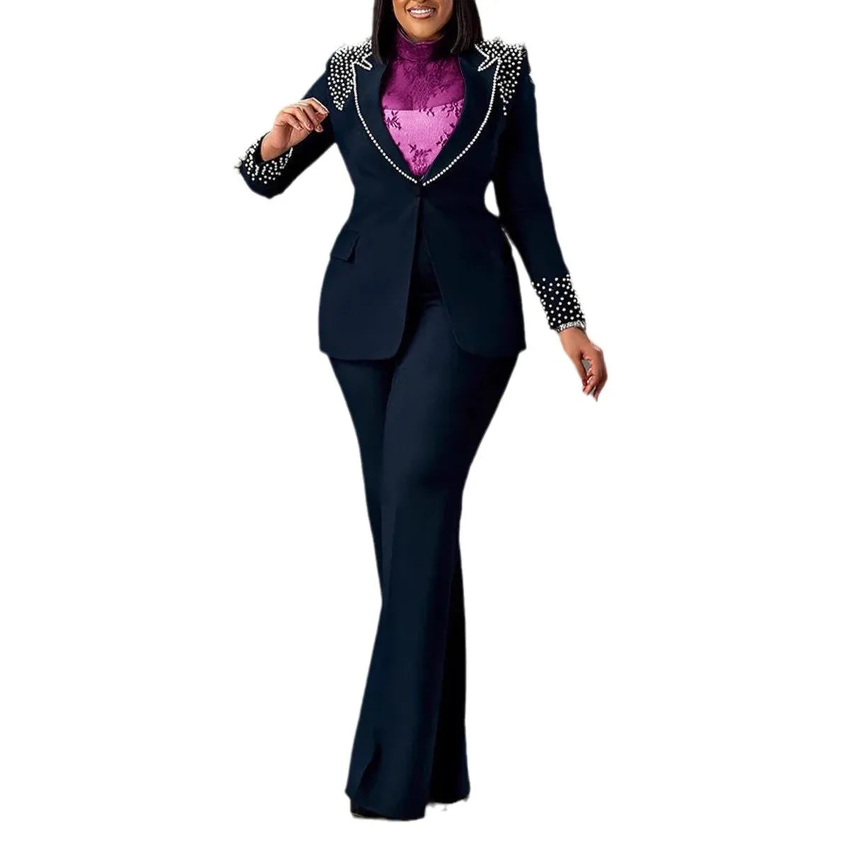 Elegant Slim Fit Pearl Blazer And Pants Set for Women