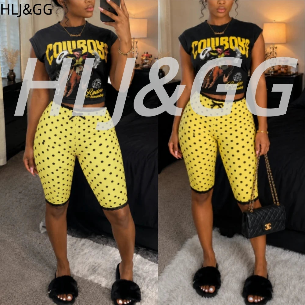 Chic Lace Splicing Polka Dot Two Piece Set for Women
