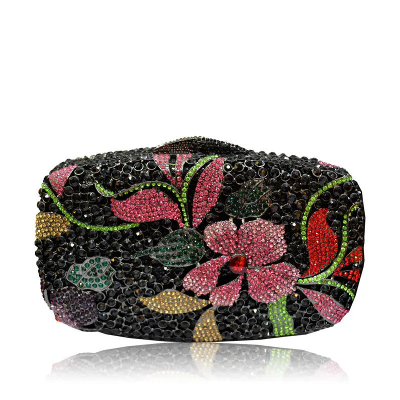 Elegant Rhinestone Flower Pattern Clutch Bag for Women