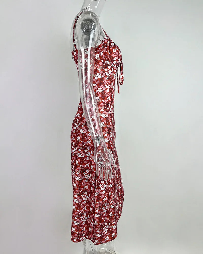 Floral Print Spaghetti Strap Dress for Women Beach Party Style