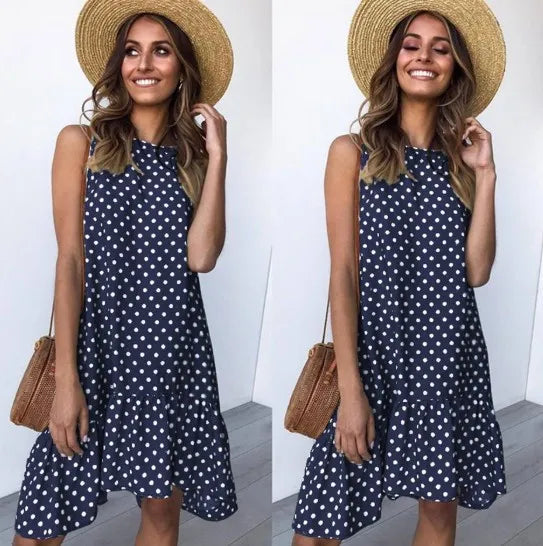 Summer Bohemian Dot Print Backless V Neck Dress For Women