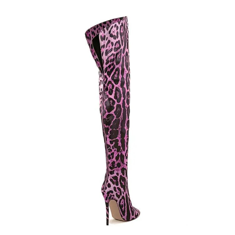 Purple Gradient Leopard Print Over-the-Knee Boots for Women