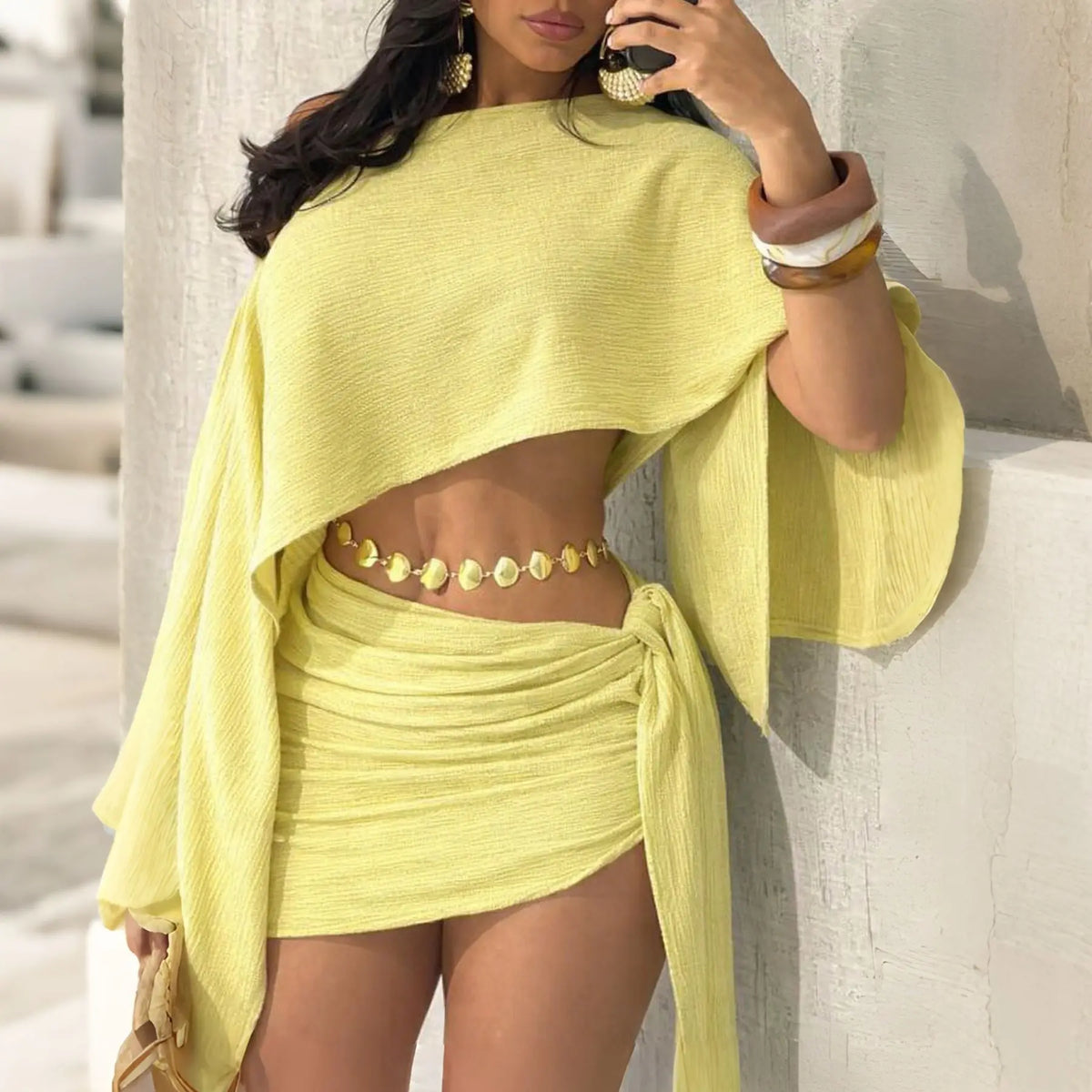 Elegant One Shoulder Crop Top and Mini Skirt Set for Women