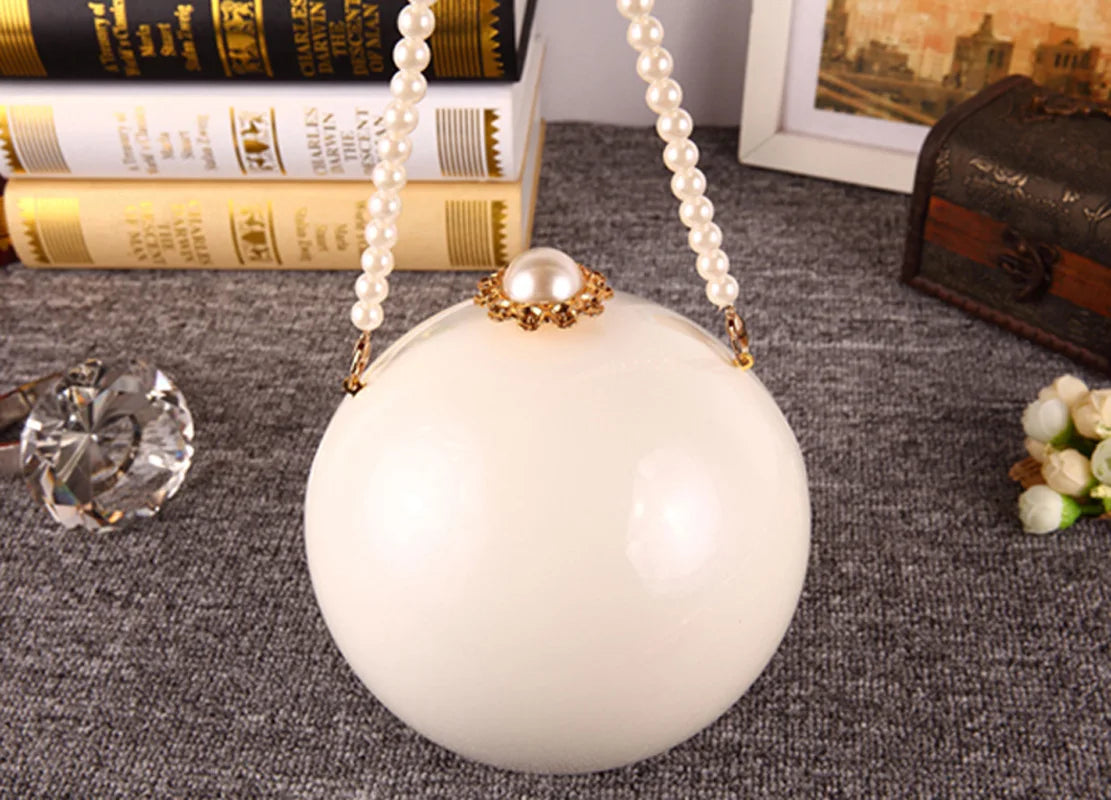 Pearl Embellished Round Acrylic Clutch Bag for Women