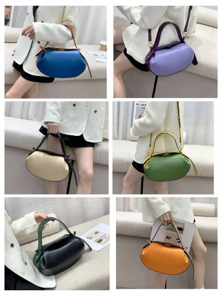 Circular Three-dimensional Bowling Bag For Women Fashion Leather Ruched Top Handle Handbags Casual Shoulder Crossbody Bag Purses