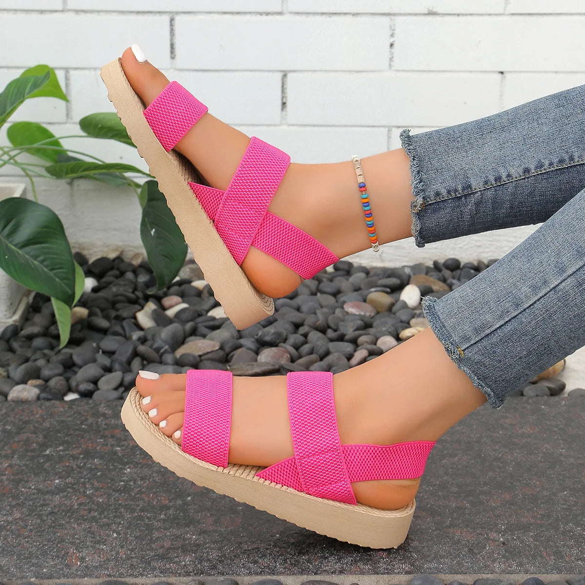 Thick Bottom Slingback Wedge Sandals