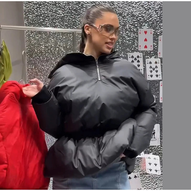 Warm Loose Fit Zipper Jacket With Stand Collar for Women