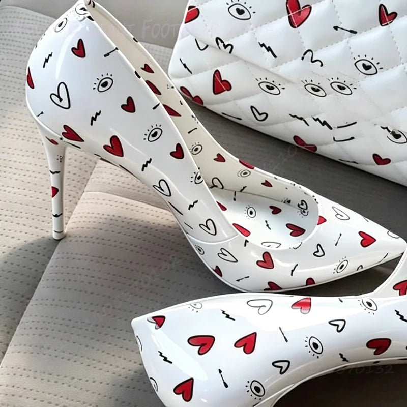Stylish White Pointed Toe Polka Dot Party Heels for Women