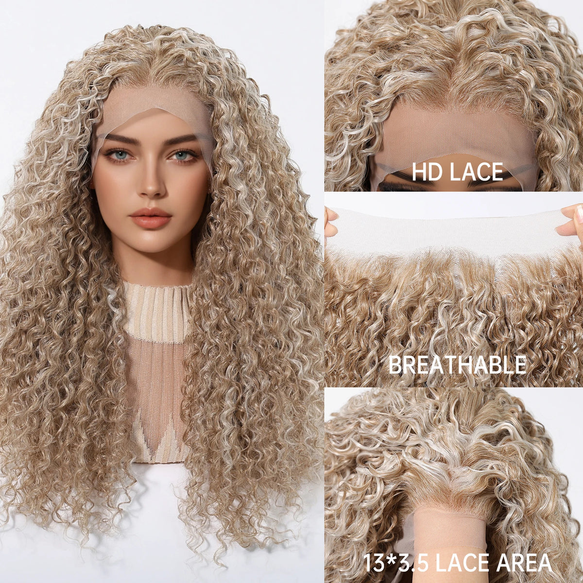 Pre Plucked Glueless Deep Curly Blonde Lace Front Wig for Women