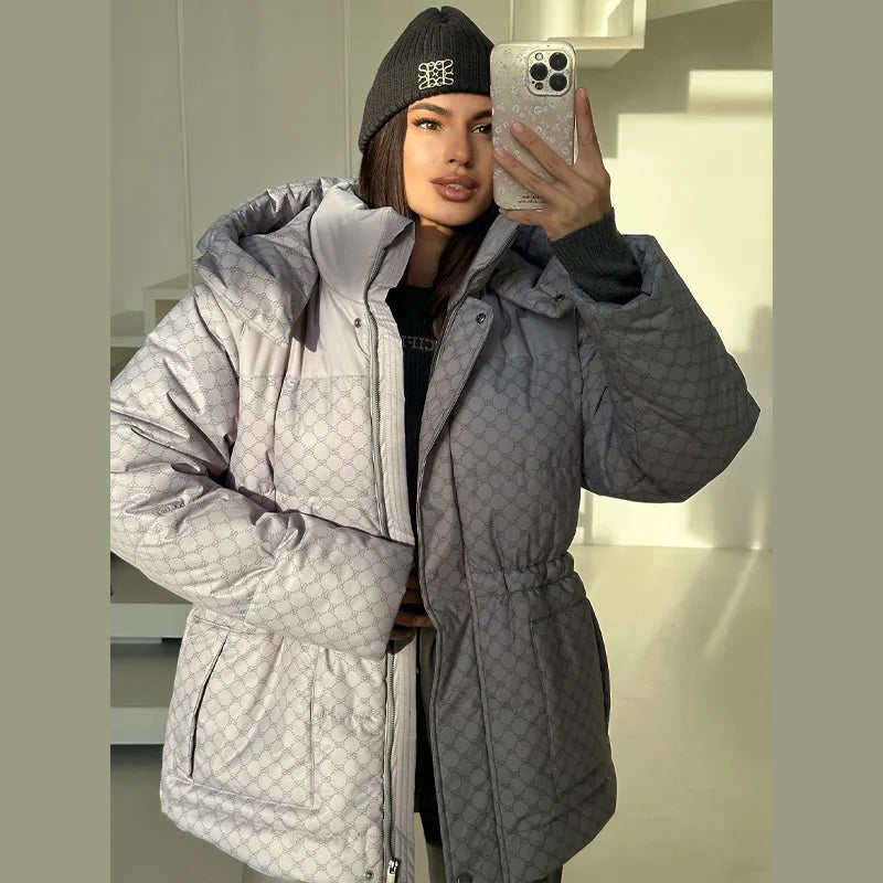 Winter Plaid Hooded Cotton-Padded Jacket for Women