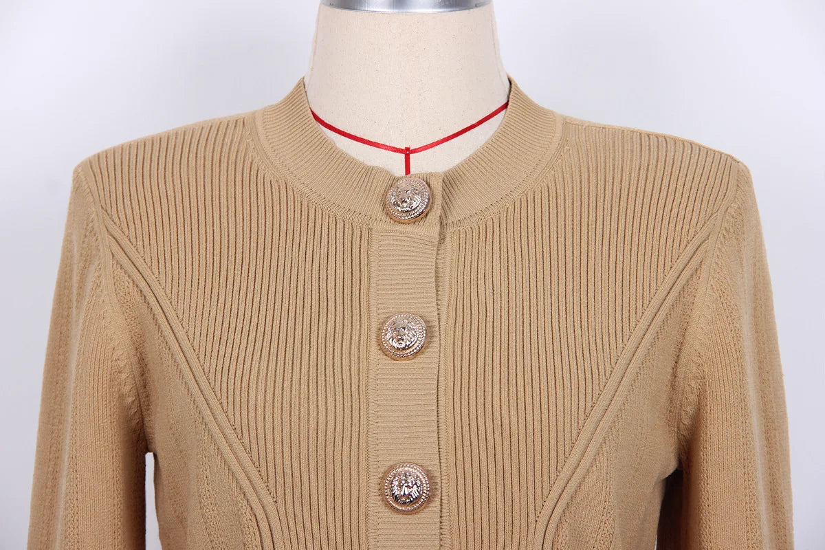 2025 Autumn New Fashion Crew Neck Long-sleeved Top Commuter Single-breasted Slim-fit Sweater Cardigan Jacket for Women