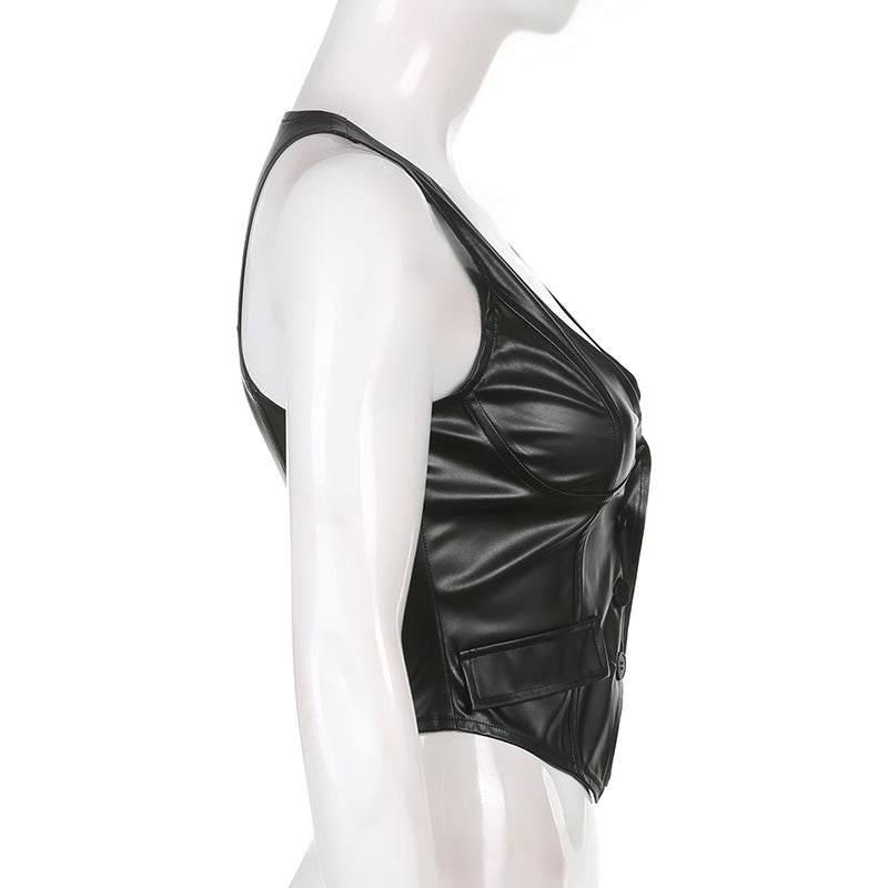Vintage V Neck Button Up Sleeveless Vest for Women