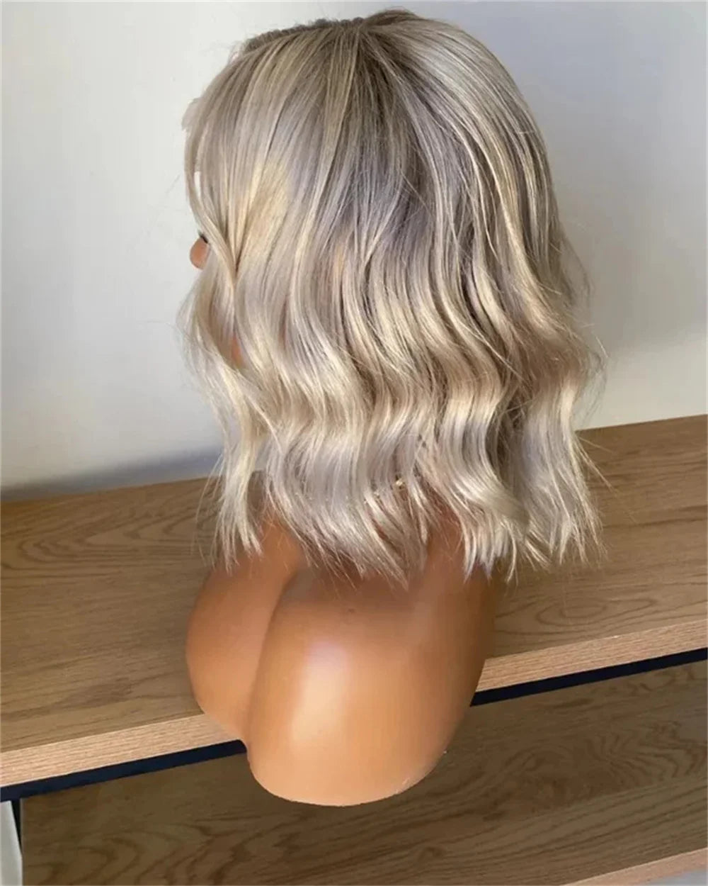 Platinum Icy Blonde Ombre Lace Front Wavy Bob Wig For Women