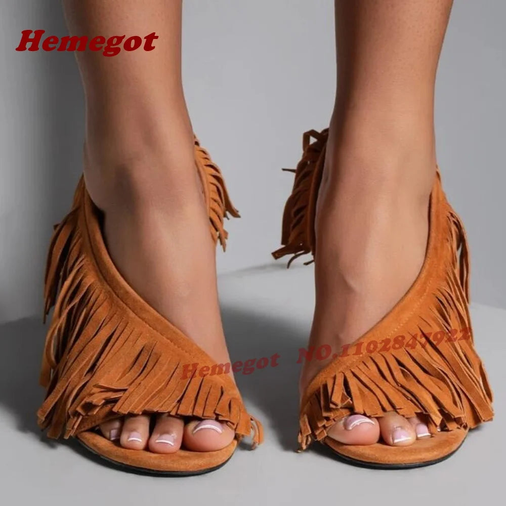 Fringe Tassel Slingback Open Toe Wedge Sandals for Women