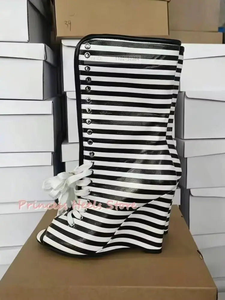 Mid Calf Open Toe Summer Cross Strap Boots for Women