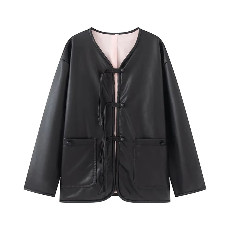 Autumn Winter Pu Leather Moto Jacket With Long Sleeve for Women