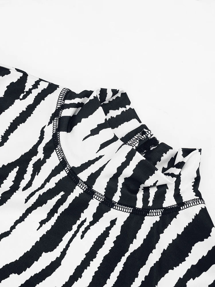 Printed Backless Stretch Turtleneck Romper for Women