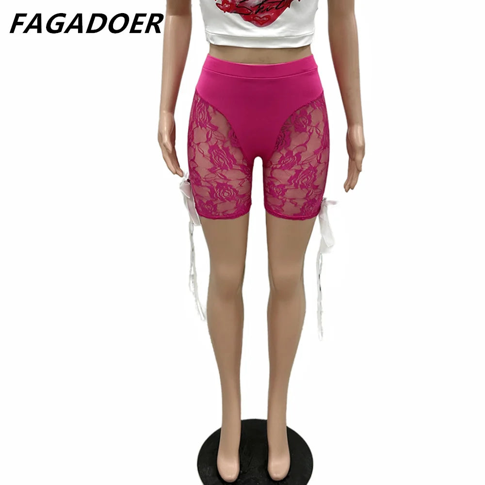 Lace Bow Bandage High Waist Shorts