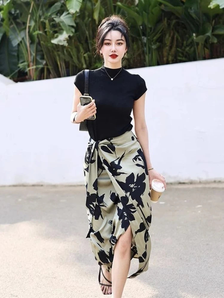 Skirts for Women High Waist Midi Woman Skirt Printing Clothing Sales 2025 Trend Korean Fashion A Line Luxury Elegant New in Chic