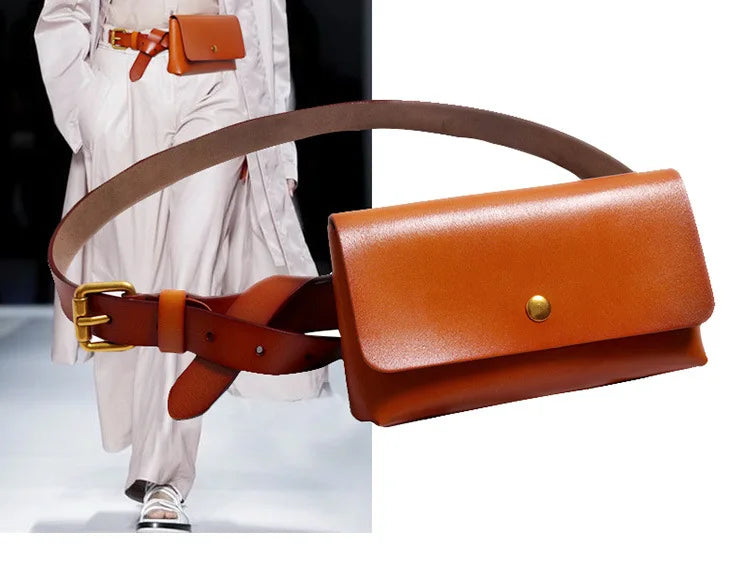 Minimalist Genuine Leather Waist Bag With Belt for Women