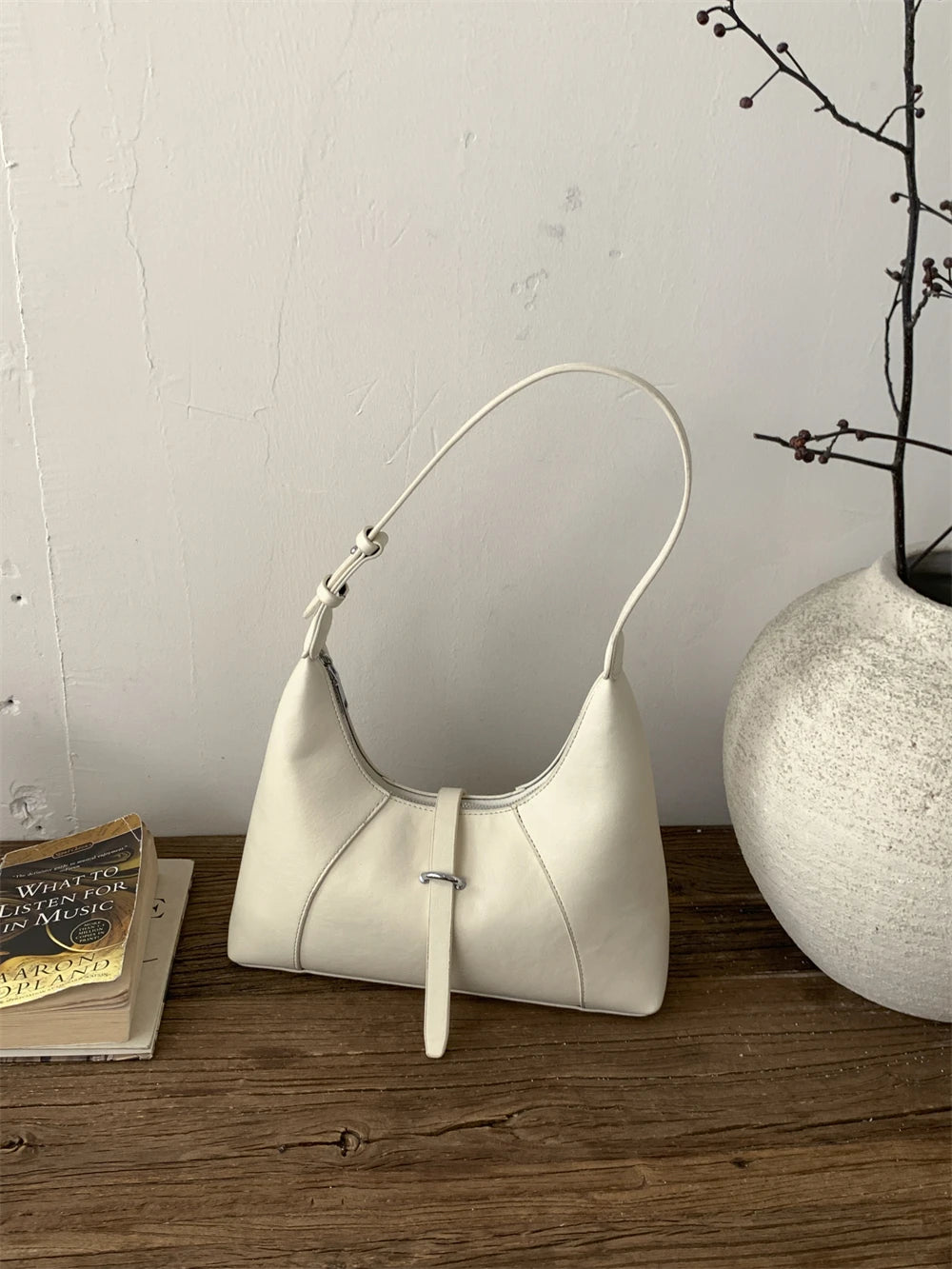 Solid Color Faux Leather Hobo Shoulder Bag for Women