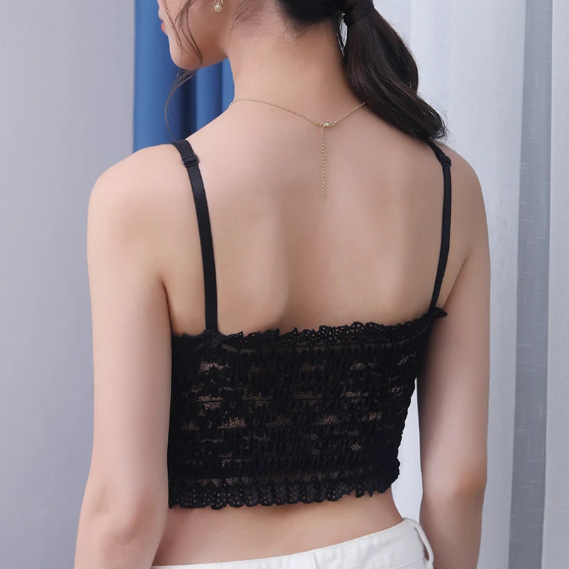 Lace Suspender Vest With Breast Pad And Chest Wrap For Women