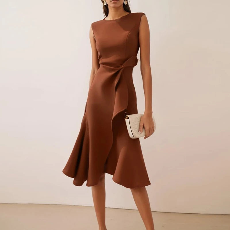 Elegant Knot Front Irregular Hem A Line Dress For Women