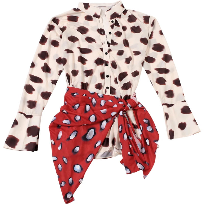 Full Sleeve Polka Dot Patchwork Bodycon Dress for Women