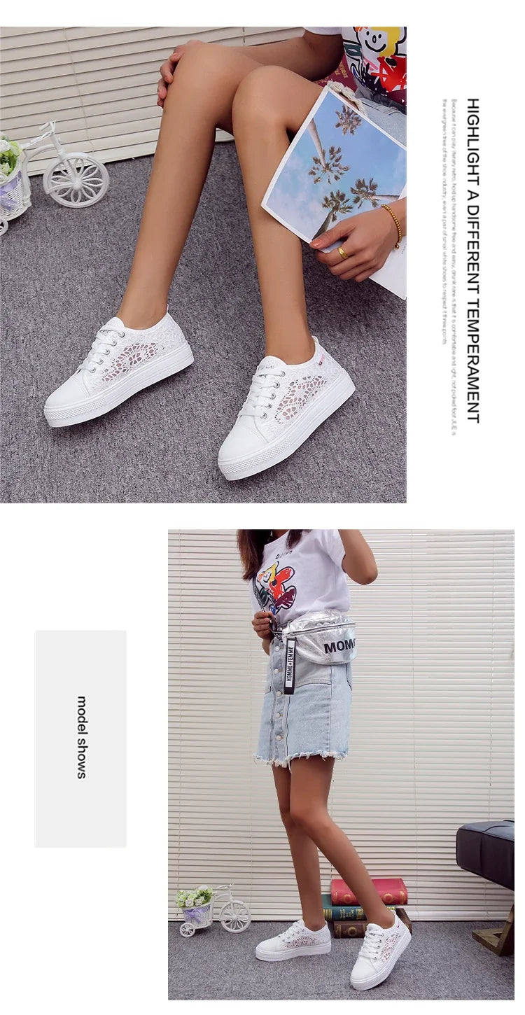 Lightweight Embroidered Lace Up Sneakers For Women