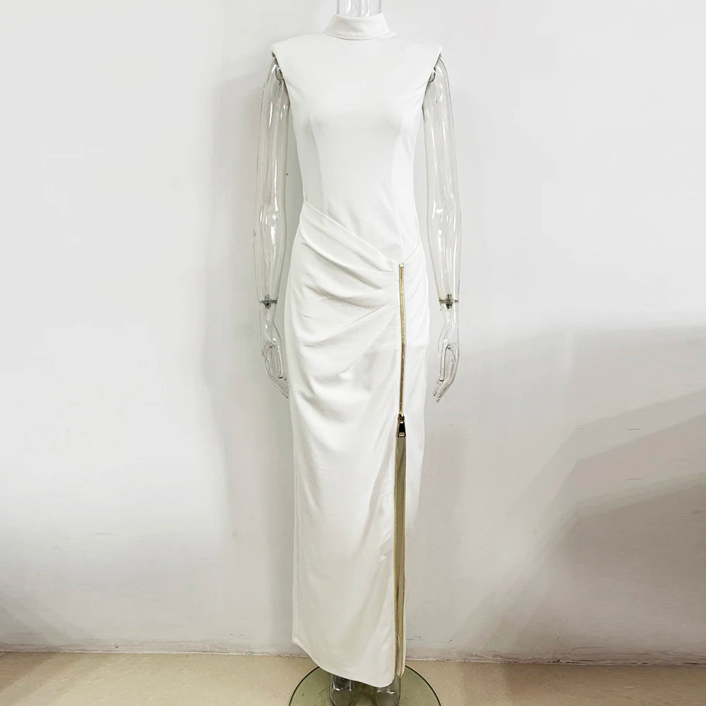 HIGH STREET Newest 2026 Designer Vestido Women's Sleeveless Zipper Slit Elastic Maxi Long Dress