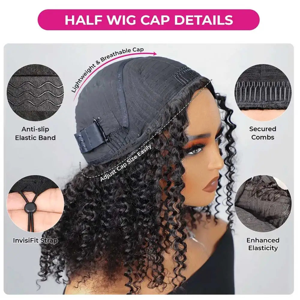 Water Wave Highlight Glueless Half Wig With Seamless Clips for Women