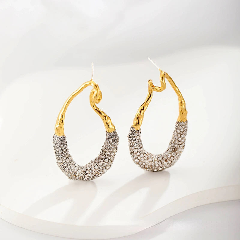 Stylish Geometric Two Tone Copper Stud Earrings for Women