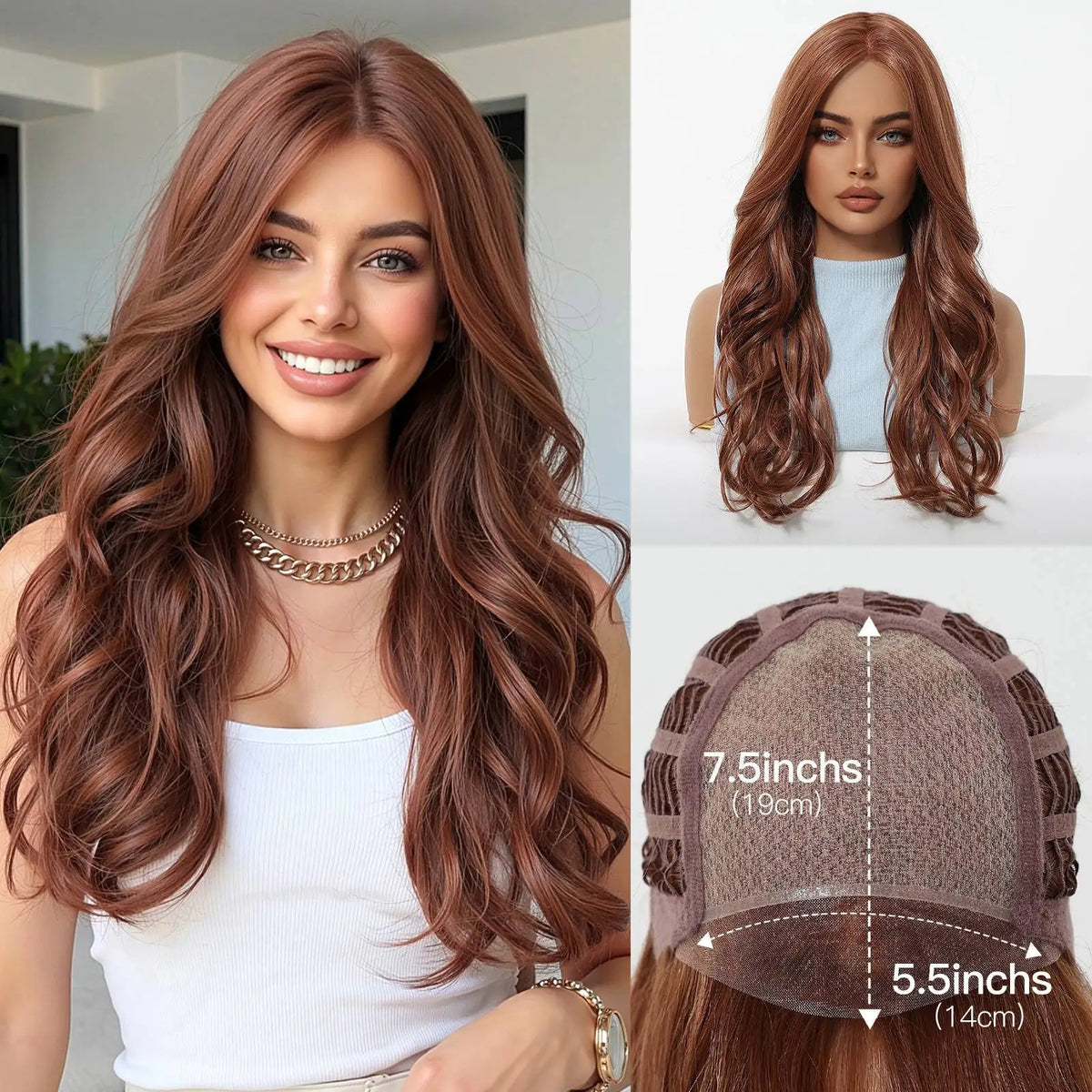 Long Wavy Auburn Lace Front Synthetic Wig For Women