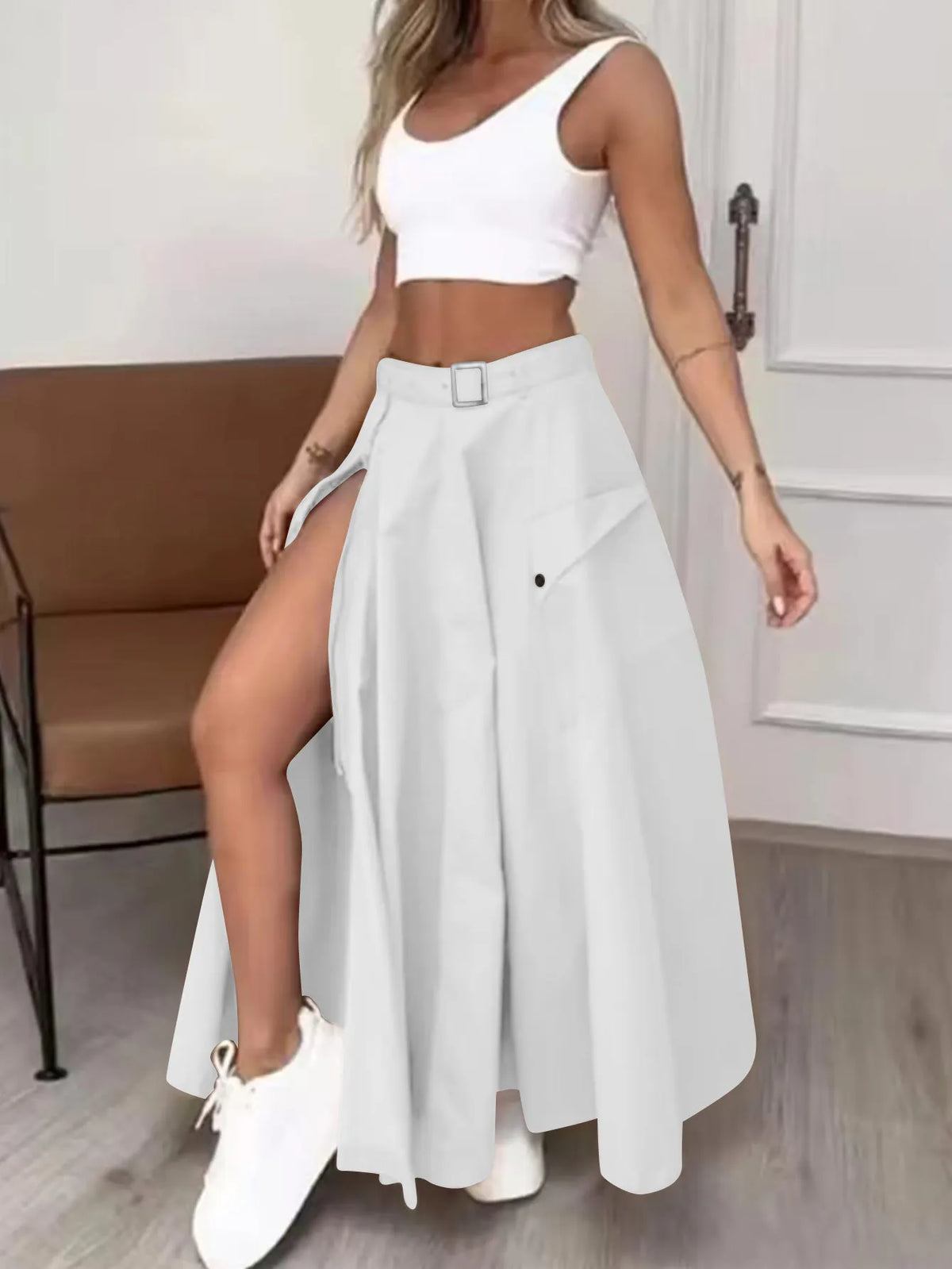 High Waist Tank Top and High Slit Maxi Skirt Set for Women
