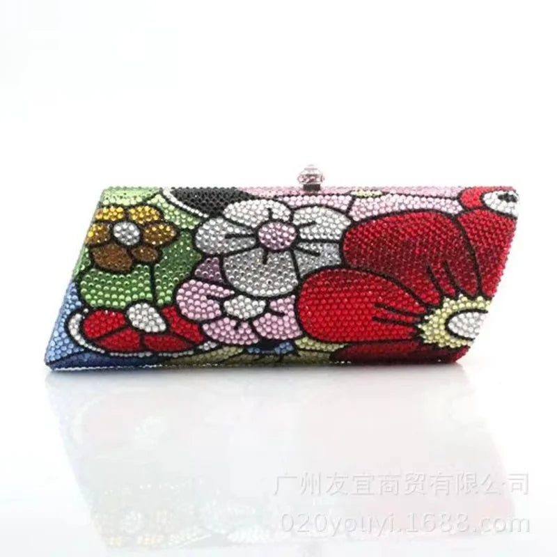 Sparkling Crystal Floral Evening Clutch Bag for Women