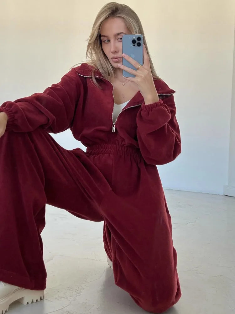 Casual Brown Stand Collar Long Sleeve Jumpsuit for Women