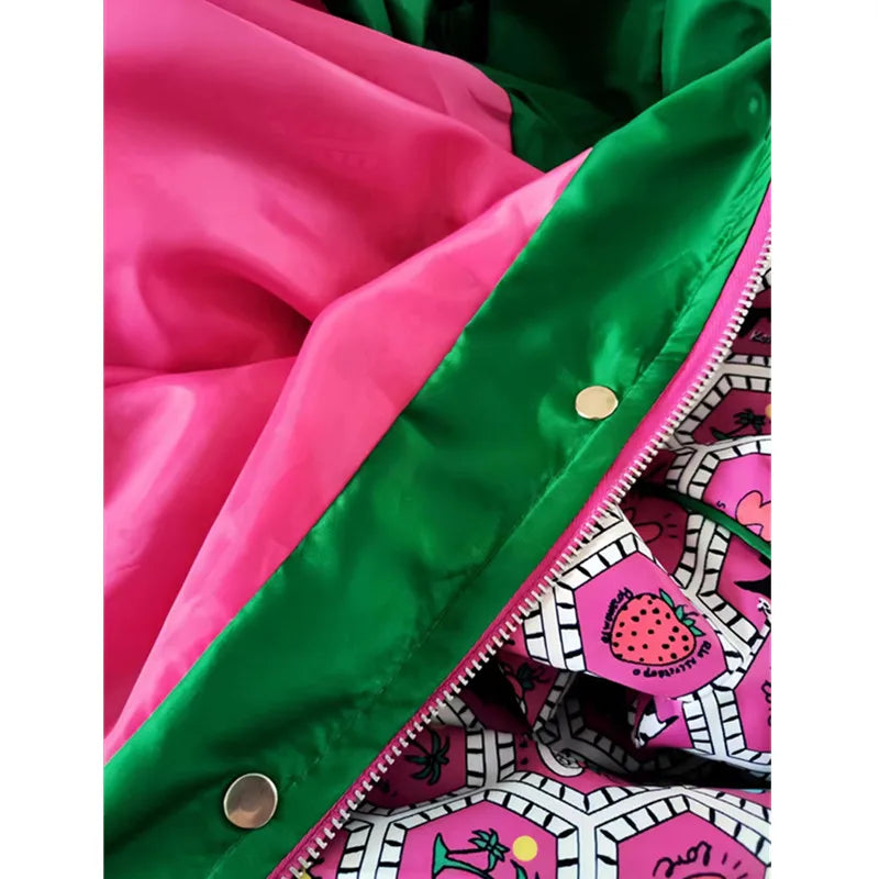 Women's Hooded Zipper Jacket, Casual Outerwear, Loose Tops, Print Doodle Coats, Female Clothing, Autumn, Winter, New