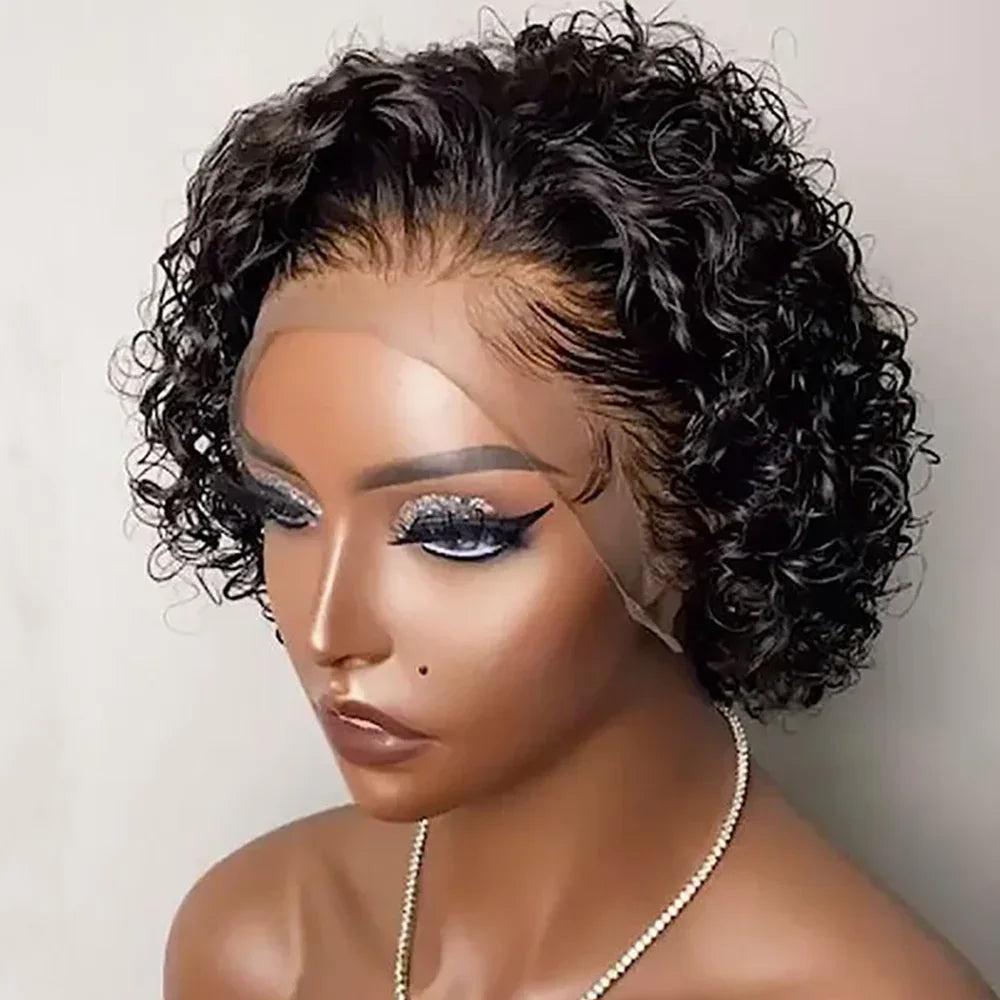 Ginger Pixie Cut Wigs Human Hair Short Curly Lace Front Human Hair Wigs Colored Water Wave Bob Wig 13x1 Transparent Lace Wigs