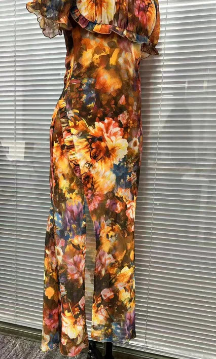 Elegant Lace Print Square Neck Tube Dress for Women
