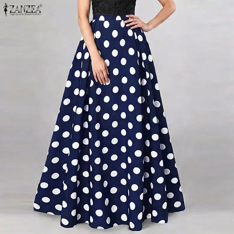 Polka Dot Pleated Maxi Skirt
