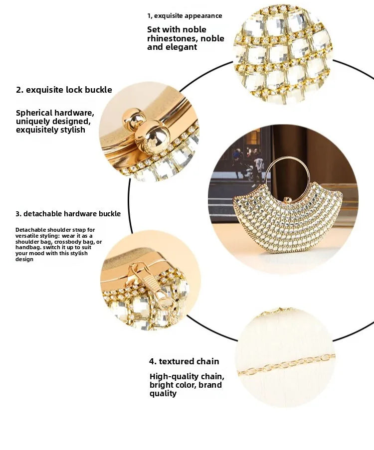 New Evening Women's Bag Luxury Brand Diamond-encrusted Sparkling Dinner Party Handbag Diamond-encrusted Women's Shoulder Bag