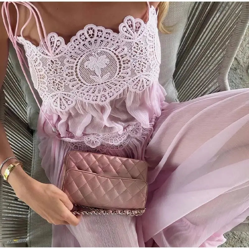 Elegant Hollow Out Lace Two Piece Summer Outfit For Women