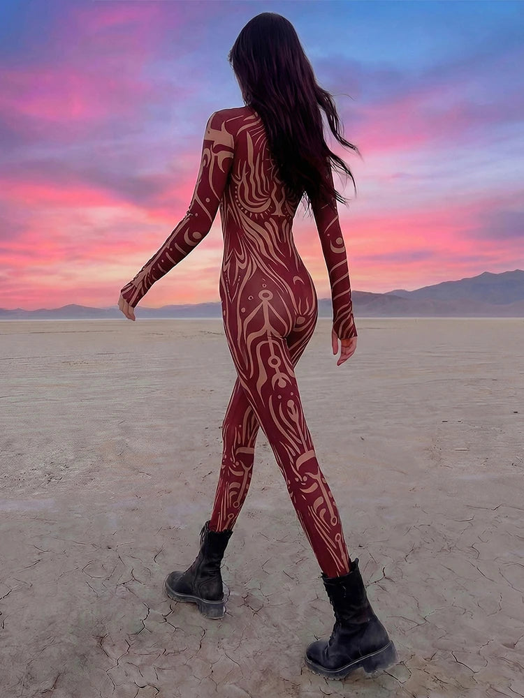 Striped Stretch Turtleneck Long Sleeve Jumpsuit for Women