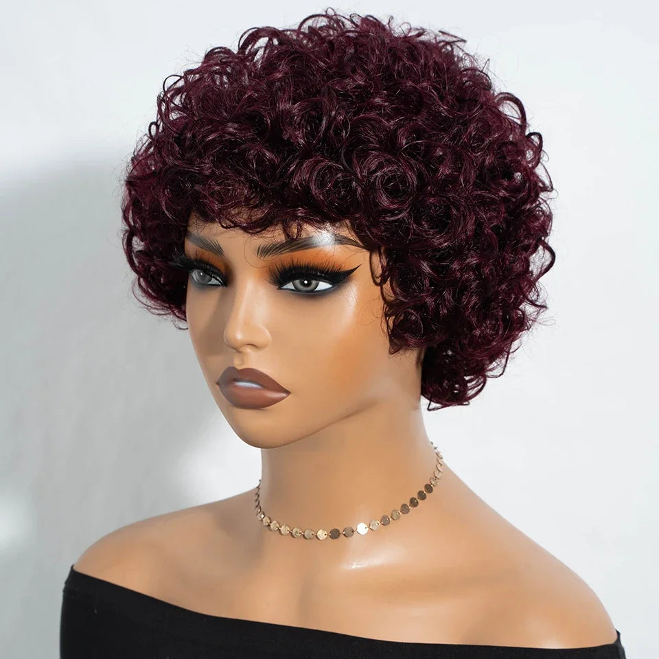 Short Kinky Curly Pixie Bob Human Hair Wig for Women