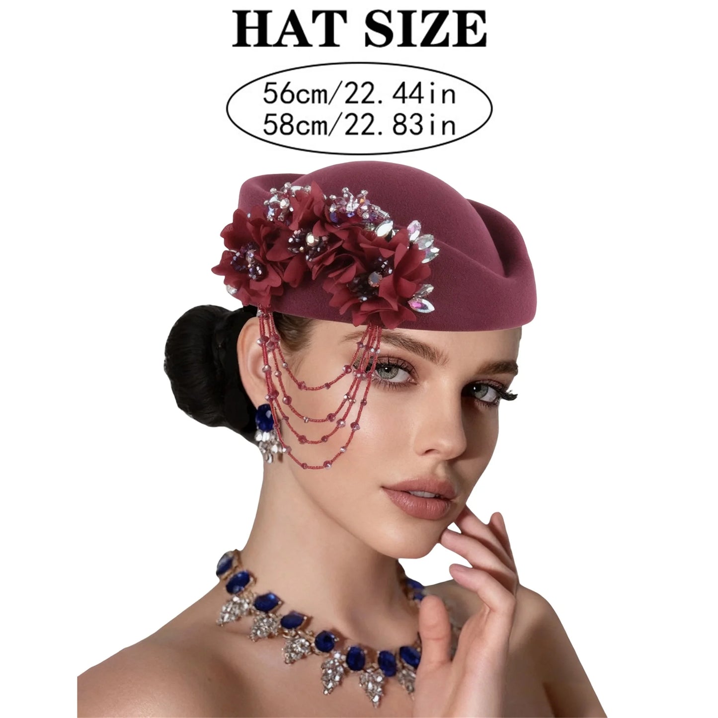 Retro British Beret With Floral Rhinestone Decor For Women