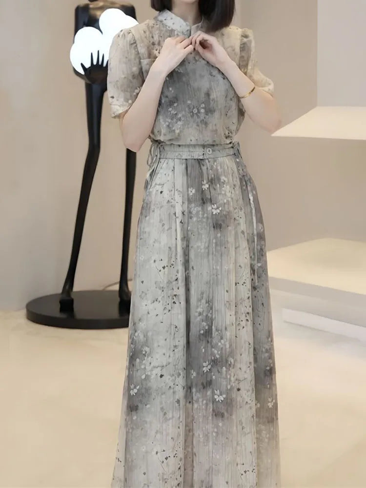 French national style printed skirt women's spring and summer new high-quality fashion design sense niche temperament two-piece